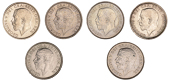 George V (1910-1936), Shillings (6), 1918, 1919, 1922, 1924, 1926, 1927 (ESC 3807, 3808, 3815, 3820, 3827, 3828; S...