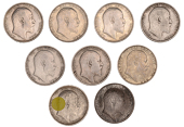 Edward VII (1901-1910), Shillings (9), 1902, proof, 1903 (2), 1906 (2), 1907, 1908, 1909, 1910 (ESC 3588-9, 3592-6;...