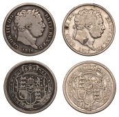 George III (1760-1820), New coinage, Shillings (2), 1816, unbarred h in honi, 1817, g over o (?) in geor (ESC –; S...
