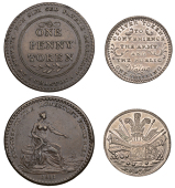 19th Century Tokens, SUFFOLK, Ipswich, William Adams, ‘Morgan’s’ Shilling, 1811, 3.39g/12h (D 4); Lowestoft,...