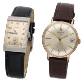 Stowa & Glashütte. Two wristwatches, circa 1940 & 1960 .
Movements: manual winding.
Dials: 1st: two-tone gilt,...