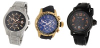 Invitca & Nautica. Two chronograph wristwatch together with another watch, circa 2015.
Movements: quartz.
Dials:...