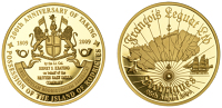 Mauritius, 200th Anniversary of Rodrigues, 2009, a gold medal by the East India Company, commemorating the 200th...