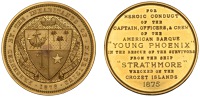 Mauritius, Rescue of the Strathmore, 1876, a gold medal for Life Saving, presented to Chief Officer F.C. Swain,...