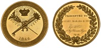 Mauritius, Royal Society of Arts and Sciences, 1846, a gold medal, unsigned, crown above crossed caduceus and torch,...