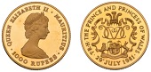 Mauritius, Constitutional Monarchy, Elizabeth II, Piedfort Proof 1000 Rupees, 1981, Wedding of Prince Charles and...