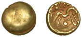 British Iron Age, GALLO-BELGIC, Stater, series E [Ambiani], Gallic War uniface type, shallow dome, rev. stylised...