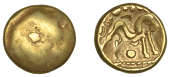 British Iron Age, GALLO-BELGIC, Stater, series E [Ambiani], Gallic War uniface type, shallow dome,   with prominent...