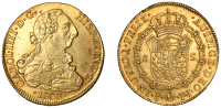 Chile, Charles IV, 8 Escudos, 1803 so fj, Santiago mint (KM. 54; Cal. 1773). Toned with residual lustre, about...