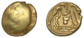 British Iron Age, GALLO-BELGIC, Stater, series E [Ambiani], Gallic War uniface type, shallow dome with rough fronds...