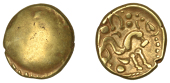 British Iron Age, GALLO-BELGIC, Stater, series E [Ambiani], Gallic War uniface type, shallow dome with trace of...
