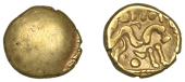 British Iron Age, GALLO-BELGIC, Stater, series E [Ambiani], Gallic War uniface type, shallow dome with trace of...