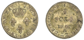 Mauritius, Île de France et Bourbon, Louis XVI, 3 Sols, 1780a, Paris (Lec. 7; KM. 1). Toned with some verdigris,...