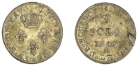Mauritius, Île de France et Bourbon, Louis XVI, 3 Sols, 1780a, Paris (Lec. 7; KM. 1). Toned with some verdigris,...