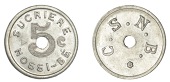 Madagascar, Nossi-Bé Sugar Company, 5 Cents, undated (1900-1928), sucriere nossi-bé, 5c at centre, rev. c.s.n.b....