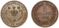 Madagascar, Ranavalona III (1883-96), Fantasy Pattern 5 Francs, in bronze, 1883, large lettering, Paris (Lec. 21;...
