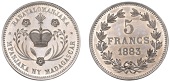 Madagascar, Ranavalona III (1883-96), Fantasy Pattern 5 Francs, in silver, 1883, Paris (Lec. 22; Dav. 514; KM. X3b)....