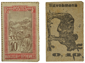 Madagascar, Third Republic, Cardboard 10 Centimes [Ilavaomena], undated issue (c. 1916-19), Zebu on white cardboard...