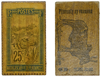 Madagascar, Third Republic, Cardboard 25 Centimes [Pitoventy sy Vooamena], undated (1917) issue (withdrawn 1922),...