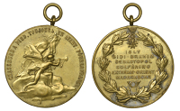 France, Chasseurs à Pied, undated (1895-1914), a silver gilt Campaign medal, nude victory standing right, sounding...