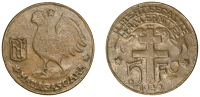 Madagascar, French Colonial Period, 5 Francs, 1942, cast in bronze, 27.84g. Rather crudely cast, most unusual, fine	...