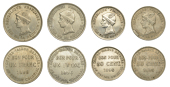 Réunion, Francs (2), 50 Centimes (2), all 1896, Paris, edges plain (Lec. 41, 46; KM. 4-5) [4]. Toned, good fine to...