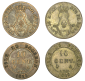 Mauritius, Île de France et Bourbon, Louis XVIII, 10 Centimes (2), both 1816a, Paris (Lec. 26; KM. A1) [2]. Toned,...