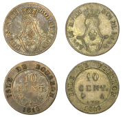Mauritius, Île de France et Bourbon, Louis XVIII, 10 Centimes (2), both 1816a, Paris (Lec. 26; KM. A1) [2]. Toned,...