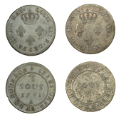 Mauritius, Île de France et Bourbon, Louis XVI, 3 Sous (2), both 1781a, Paris (Lec. 8; KM. 2) [2]. Toned, fine	...