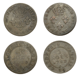 Mauritius, Île de France et Bourbon, Louis XVI, 2 Sous (2), 1782a, 1789a, Paris mint (Lec. 13, 20; KM. 1). Both...