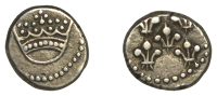 India, French India, Pondichery, Fanon, undated (c. 1769), pearled crown, five fleurs-de-lis, 1.58g (Lec. 24; KM....
