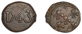 India, French India, East India Company, Mahé, copper Biche, 1743 (KM. 65; Lec. –; cf. Baldwin 84, 2148). Good...