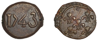 India, French India, East India Company, Mahé, copper Biche, 1743 (KM. 65; Lec. –; cf. Baldwin 84, 2148). Good...