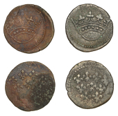 Mauritius, Île de France et Bourbon, Louis XV, Sol (2), undated (c. 1721-3), 6 globules, Pondichery (Lec. 1) [2]....