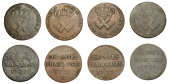 French Colonies, NEW FRANCE, Louis XV, 9 Deniers (4), 1721b, 1721h, 1722/1h, 1722h, La Rochelle and Rouen (Lec. 190,...
