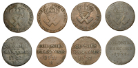 French Colonies, NEW FRANCE, Louis XV, 9 Deniers (4), 1721b, 1721h, 1722/1h, 1722h, La Rochelle and Rouen (Lec. 190,...