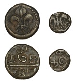 India, French India, Pondichery, Doudou, undated (c. 1715-1835) (KM. 35); Cache, undated (c. 1720-1835) (KM. 33)...