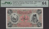Imperial Bank of Persia, printers archival specimen 1 Toman, ND (1907-08), red serial number range A/D 000001 to A/D...