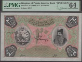 Imperial Bank of Persia, printers archival specimen 20 Tomans, Teheran, ND (c.1910-18), black serial number range...