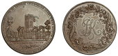 18th Century Tokens, Ripon, Kempson’s Penny, view of the ruins of Fountains Abbey, rev. jk cypher within wreath of...