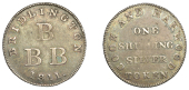 19th Century Tokens, Bridlington, Isaac Cook and Robert Harwood, Shilling, 1811, bbb triad, rev. value, edge...