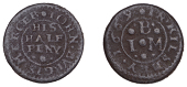 NORTHAMPTONSHIRE, Kilsby, John Burgis, Halfpenny, 1669, 2.02g/6h (W 44; dies not in N; D –). Fine, extremely rare;...