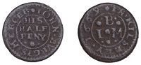 NORTHAMPTONSHIRE, Kilsby, John Burgis, Halfpenny, 1669, 2.02g/6h (W 44; dies not in N; D –). Fine, extremely rare;...
