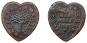 NORTHAMPTONSHIRE, Finedon, America Bagerley, heart-shaped Halfpenny, 1669, 1.95g/12h (W 23; N 3375 obv., different...