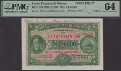 Banco Nacional Ultramarino, St Thomas & Prince, printers archival specimen 1 Escudo, 1 January 1921, serial number...