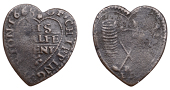 OXFORDSHIRE, Chipping Norton, E[dmond] R[owlright], heart-shaped Halfpenny, 1668, 1.26g/12h (N 3621; BW. 70). Half...
