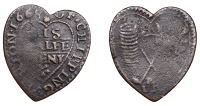 OXFORDSHIRE, Chipping Norton, E[dmond] R[owlright], heart-shaped Halfpenny, 1668, 1.26g/12h (N 3621; BW. 70). Half...