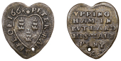 RUTLAND, Uppingham, Peter Barriffe, heart-shaped Halfpenny, 1668, 1.43g/12h (Clough 10; N 3870b, this piece; BW....