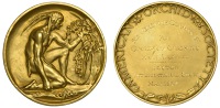 U.S.A., American Orchid Society, a gold award medal by Blanche Ames for Medallic Art Co, native American brave...