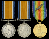British War Medal 1914-20 (2) (A/Capt. C. M. Egan.; 2/Lt L. Palmer.); Bilingual Victory 1914-19, with small M.I.D....